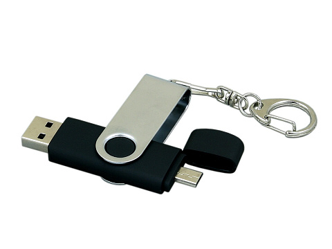 Флешка с  поворотным механизмом, c дополнительным разъемом Micro USB, 16 Гб, черный - рис 2.