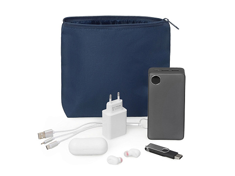 Органайзер для электроники и проводов Amalia из полиэстера 300D с подкладкой, темно-синий