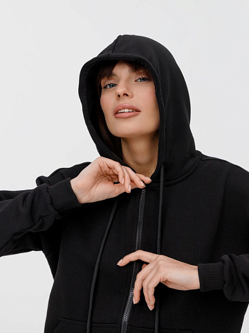 Толстовка унисекс оверсайз на молнии Zippy Terry, черная - рис 11.