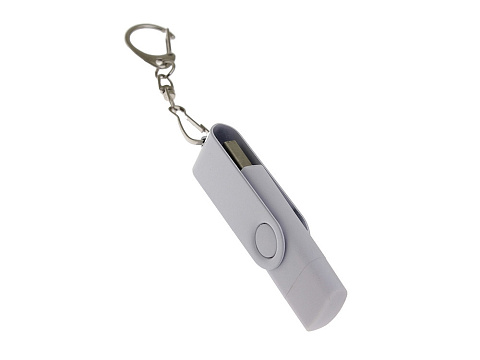 USB-флешка на 16 Гб 2 в 1 поворотный механизм, c дополнительным разъемом Type-C с одноцветным металлическим клипом, белый - рис 2.
