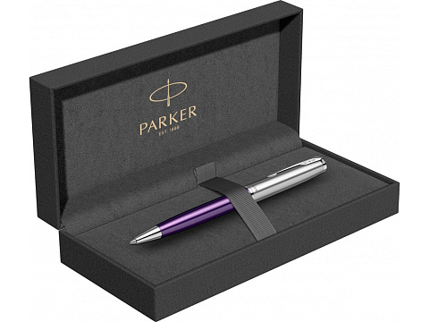 Шариковая ручка Parker Sonnet Essentials Violet SB Steel CT, цвет чернил black, перо: M, в подарочной упаковке. - рис 5.