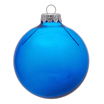 Стеклянный елочный шар Christmas bauble, синий прозрачный, с серебристым колпачком в черной коробке