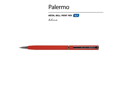 Ручка металлическая шариковая Palermo, софт-тач, 0,7 мм,  красный - рис 2.