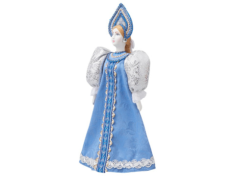 Подарочный набор: кукла фарфоровая, мед, голубой - рис 3.