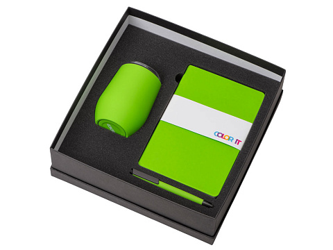 Подарочный набор c блокнотом C2, ручкой и термокружкой, зеленое яблоко - рис 2.