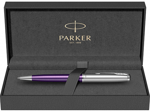 Шариковая ручка Parker Sonnet Essentials Violet SB Steel CT, цвет чернил black, перо: M, в подарочной упаковке. - рис 6.