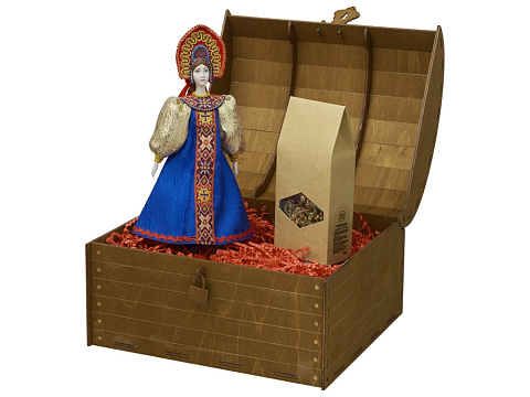 Подарочный набор: кукла фарфоровая, чай Малина с мятой, синий - рис 2.