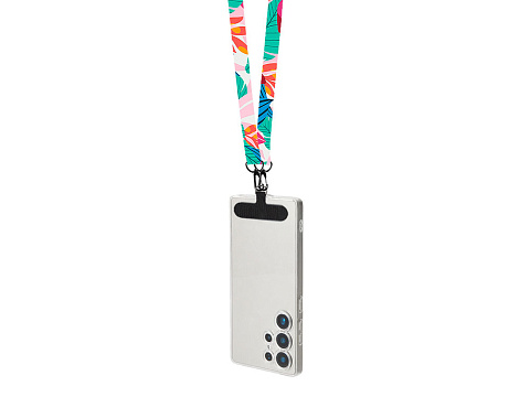 Ланъярд 2 см под сублимацию с 2-мя трендовыми карабинами и узким держателем для телефона из ПЭ, черный - рис 5.