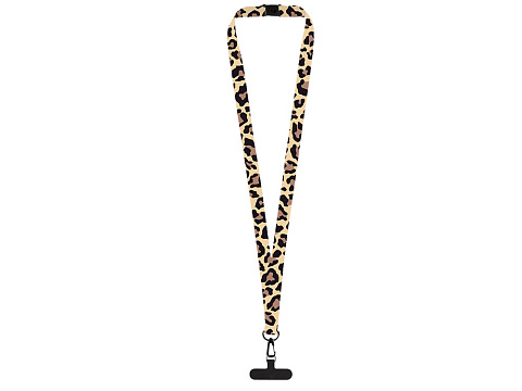 Ланъярд 2 см под сублимацию с трендовым карабином, замком обрыва и узким держателем для телефона из ПЭ, черный - рис 2.