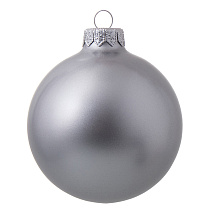 Стеклянный елочный шар Christmas bauble, серебро, металлик, с серебристым колпачком в черной коробке