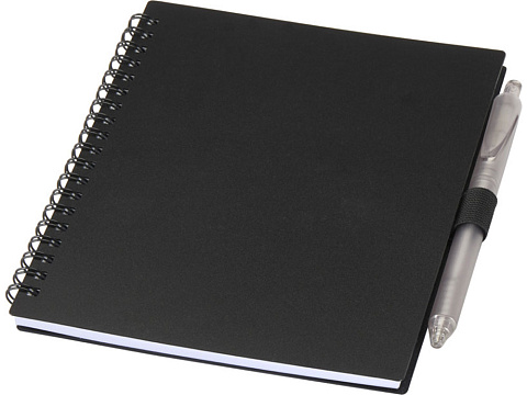 Набор Niove из блокнота из переработанного пластика в мягкой обложке и шариковой ручки (синие чернила) - Черный