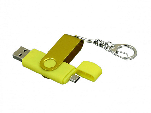 Флешка с поворотным механизмом, c дополнительным разъемом Micro USB, 64 Гб, желтый - рис 2.