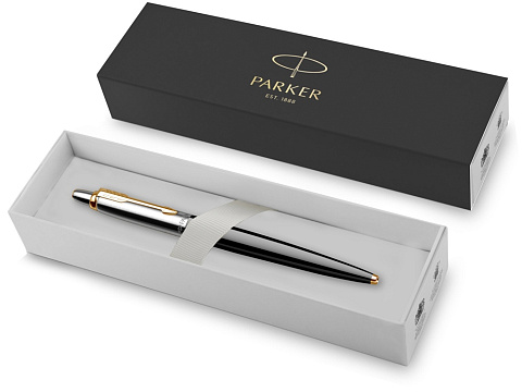 Шариковая ручка Parker Jotter K160, цвет: Black/GT, стержень: F, цвет чернил: blue, в подарочной упаковке. - рис 2.