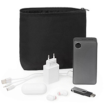 Органайзер для электроники и проводов Amalia из полиэстера 300D с подкладкой, черный