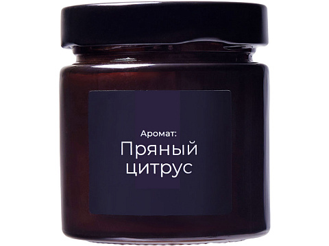 Свеча в стеклянной коричневой банке 200мл, аромат Пряный цирус, фитиль деревянный - рис 2.