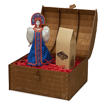 Подарочный набор: кукла фарфоровая, чай Малина с мятой, синий