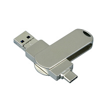 Металлическая флешка для айфона 3 в 1 (i-flash_TYPEC_3_in_1.32.S, I= 32 Гб USB 3.0, Металлический корпус. Без перс.)