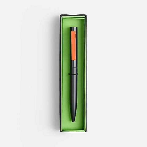 Ручка шариковая Inkolor в футляре, черная с оранжевым - рис 3.