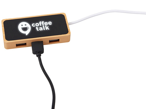 USB хаб с подсветкой лого Reedia S5, 3*USB, 1*Type C, бамбук, черный - рис 2.