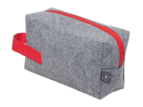 Косметичка из РПЕТ фетра с ручкой Felt, серый с красным - рис 3.