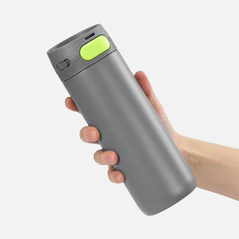 Термостакан X1 с цветной кнопкой, серый с желтым - рис 4.