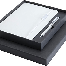 Набор Legato Elegance из блокнота формата А5 в твердой обложке и ручки-роллера, белый/белый