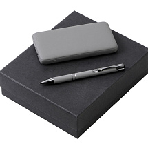 Подарочный набор c ручкой и повербанком 10000 mAh, серый
