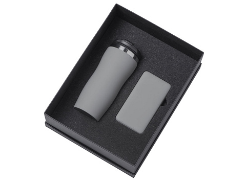 Подарочный набор c вакуумной термокружкой и повербанком С2, серый - рис 2.