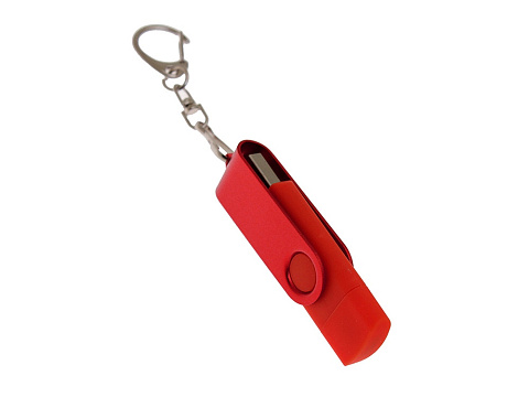 USB-флешка на 32 Гб 2 в 1 поворотный механизм, c дополнительным разъемом Type-C с одноцветным металлическим клипом, красный - рис 2.