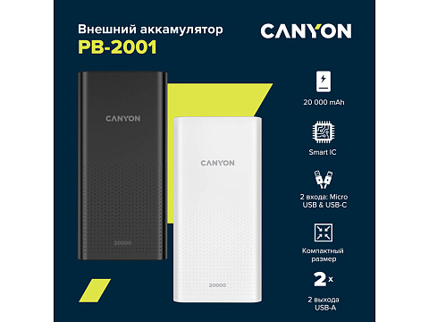 Портативный аккумулятор Canyon PB-2001 (CNE-CPB2001B), черный - рис 4.