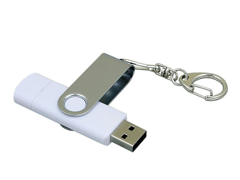 Флешка с  поворотным механизмом, c дополнительным разъемом Micro USB, 64 Гб, белый - рис 3.