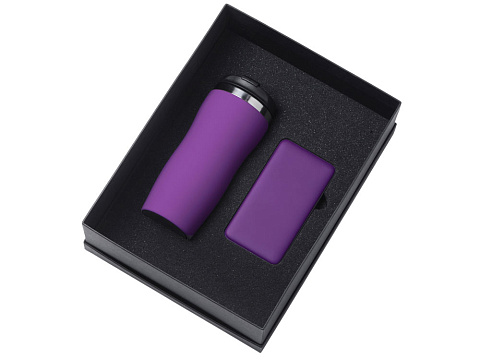 Подарочный набор c вакуумной термокружкой и повербанком С2, фиолетовый - рис 2.