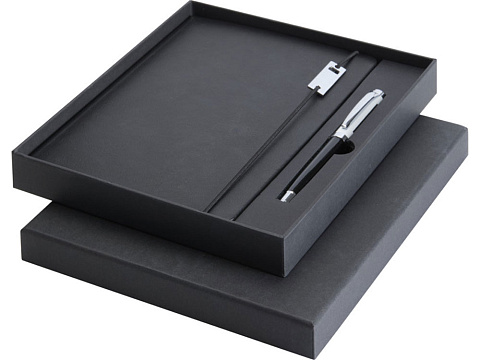 Набор Legato Elegance из блокнота формата А5 в твердой обложке и ручки-роллера, черный/белый