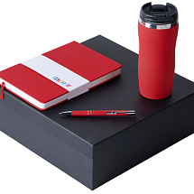 Подарочный набор с блокнотом С3, металлической ручкой и термокружкой, красный