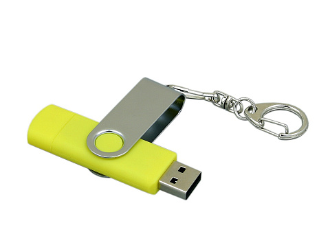 Флешка с  поворотным механизмом, c дополнительным разъемом Micro USB, 32 Гб, желтый - рис 3.