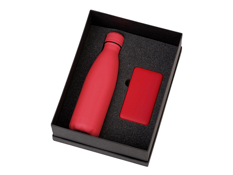 Подарочный набор с термобутылкой и повербанком С2, красный - рис 2.