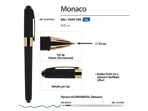 Ручка пластиковая шариковая Monaco, 0,5мм, синие чернила, черный - рис 3.