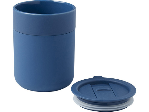 Java керамическая кружка емкостью 330 мл с силиконовой оберткой и пластиковой крышкой - Синий - рис 3.