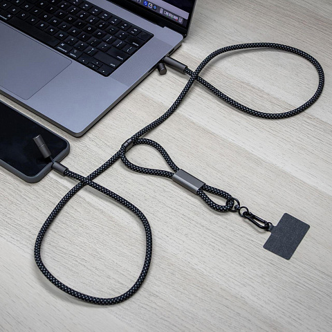 Шнурок-держатель для телефона с зарядным кабелем USB-C на USB-C/Lightning Lany Eco Charge, серый - рис 8.