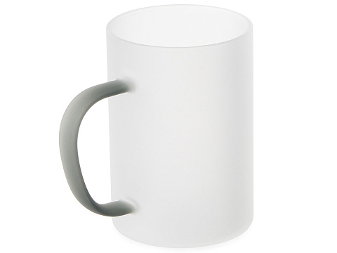 Стеклянная матовая кружка Акцент с цветной ручкой для сублимации, черный - рис 2.