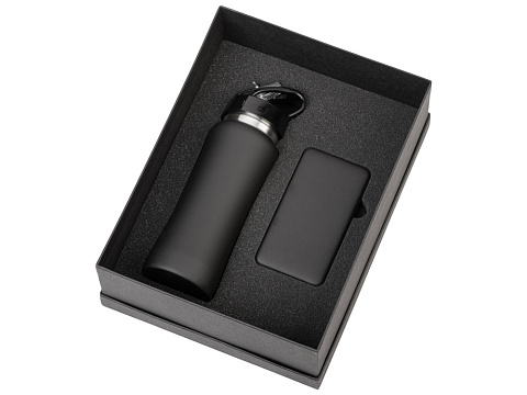 Подарочный набор с бутылкой для воды и повербанком С2, 10000 mAh, черный