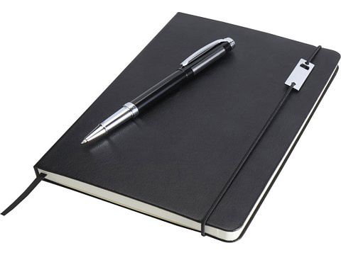 Набор Legato Elegance из блокнота формата А5 в твердой обложке и ручки-роллера, черный/черный - рис 4.
