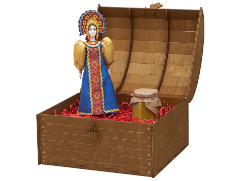 Подарочный набор: кукла фарфоровая, крем-мед, красный - рис 2.