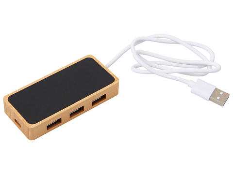 USB хаб с подсветкой лого Reedia S5, 3*USB, 1*Type C, бамбук, черный