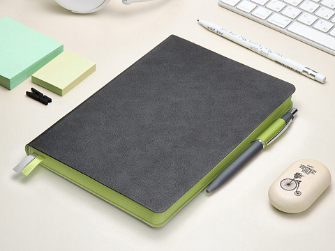 Ежедневник А5 датированный Boston 2027, серый с салатовым обрезом - рис 12.