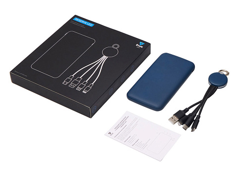 Набор из внешнего акуумулятора и универсального кабеля с подсветкой лого Reserve LED, 10000mAh, темно-синий - рис 3.