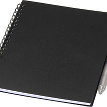 Набор Niove из блокнота из переработанного пластика в мягкой обложке и шариковой ручки (синие чернила) - Черный