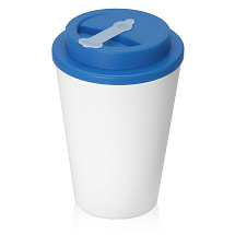Пластиковый стакан Take away с двойными стенками и крышкой с силиконовым клапаном, 350 мл, белый/голубой