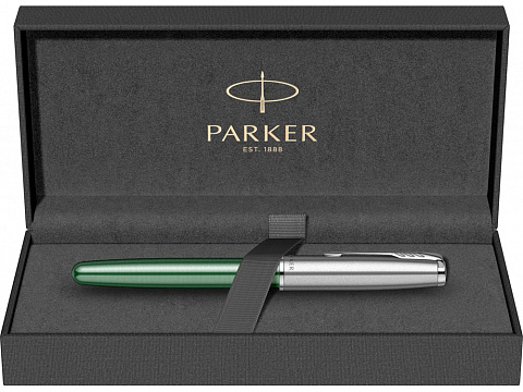 Ручка-роллер Parker Sonnet Essentials Green SB Steel CT, цвет чернил black, перо: F, в подарочной упаковке. - рис 10.