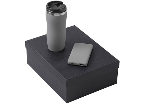 Подарочный набор c вакуумной термокружкой и повербанком С2, серый